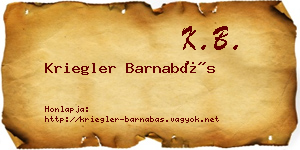 Kriegler Barnabás névjegykártya